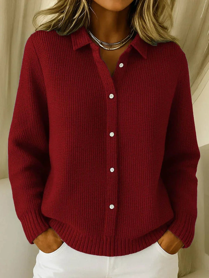 Women's Textured Button-Down Knit Sweater Cardigan - Wine Red