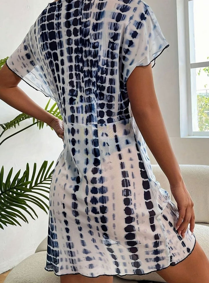 Women's Tie-Dye Wrap Cover-Up Mini Dress V-Neck