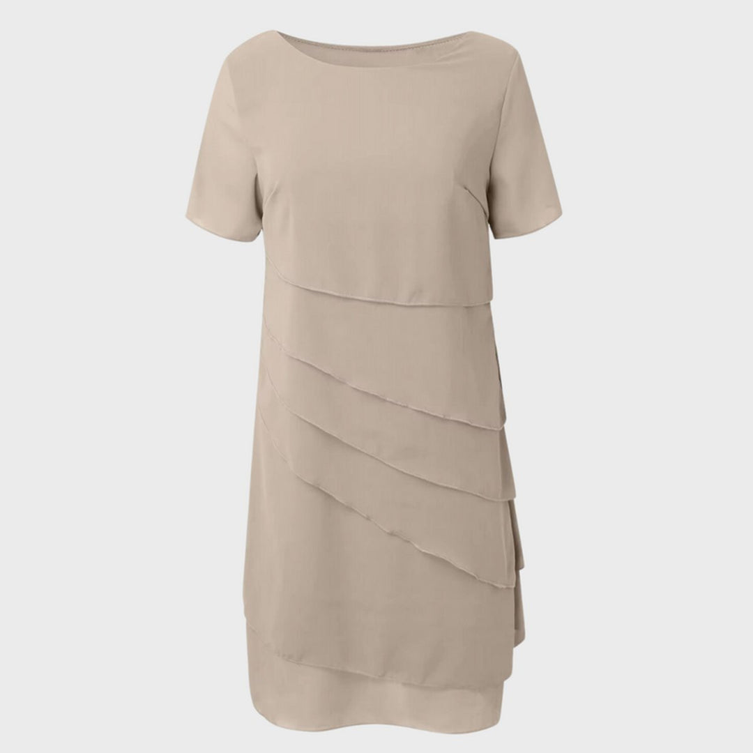 Women's Tiered Chiffon Cocktail Party Dress Short Sleeve