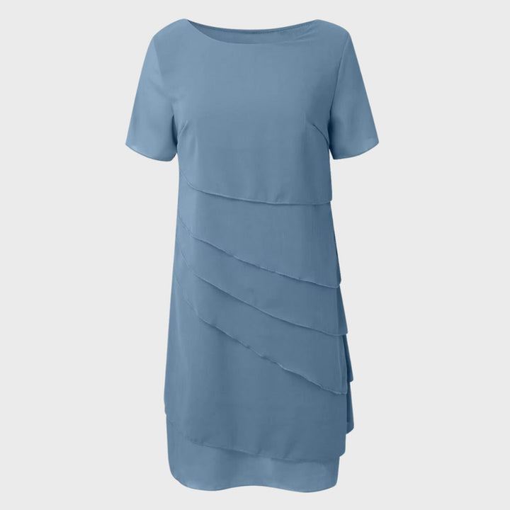 Women's Tiered Chiffon Cocktail Party Dress Short Sleeve