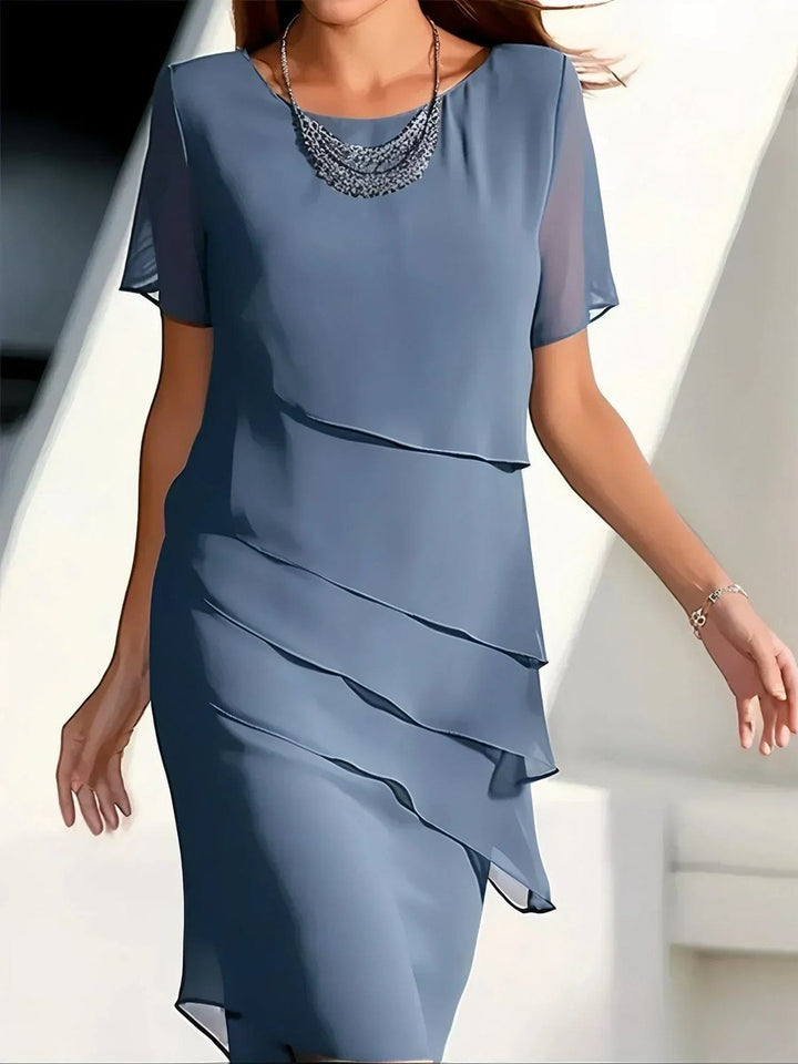Women's Tiered Chiffon Flutter-Sleeve Cocktail Dress - Blue