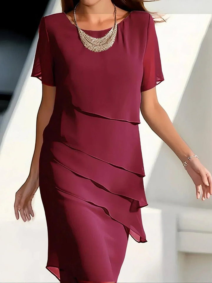 Women's Tiered Chiffon Flutter-Sleeve Cocktail Dress - Red