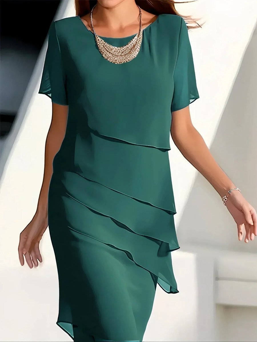Women's Tiered Chiffon Flutter-Sleeve Cocktail Dress - Green