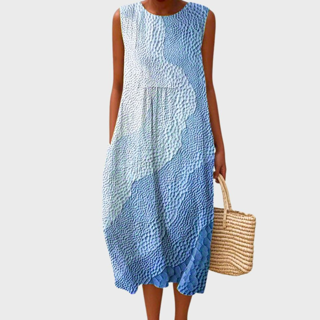 Women's Tiered Linen Plaid Sleeveless Midi Dress - Steel Blue