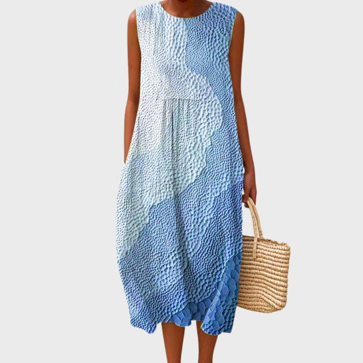Women's Tiered Linen Plaid Sleeveless Midi Dress - Steel Blue