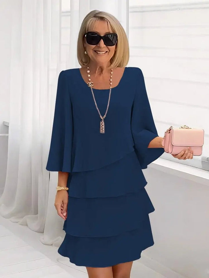 Women's Tiered Ruffle Layered A-Line Midi Dress - Navy Blue