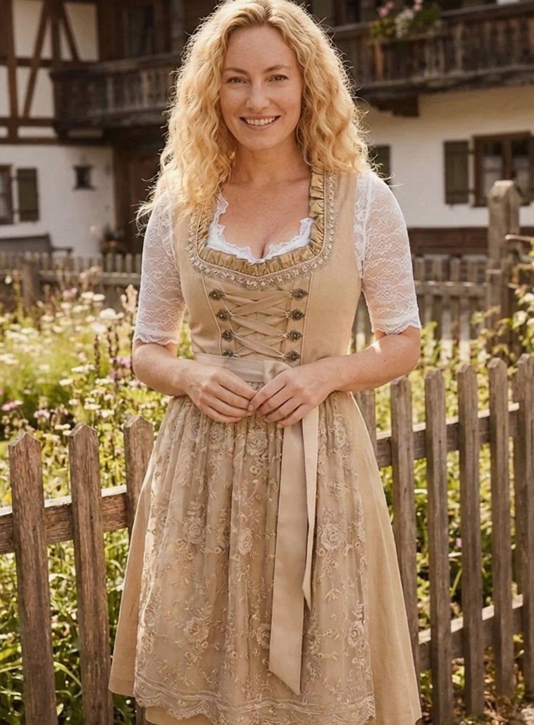 Women's Traditional Lace-Up Dirndl Knee-Length Dress