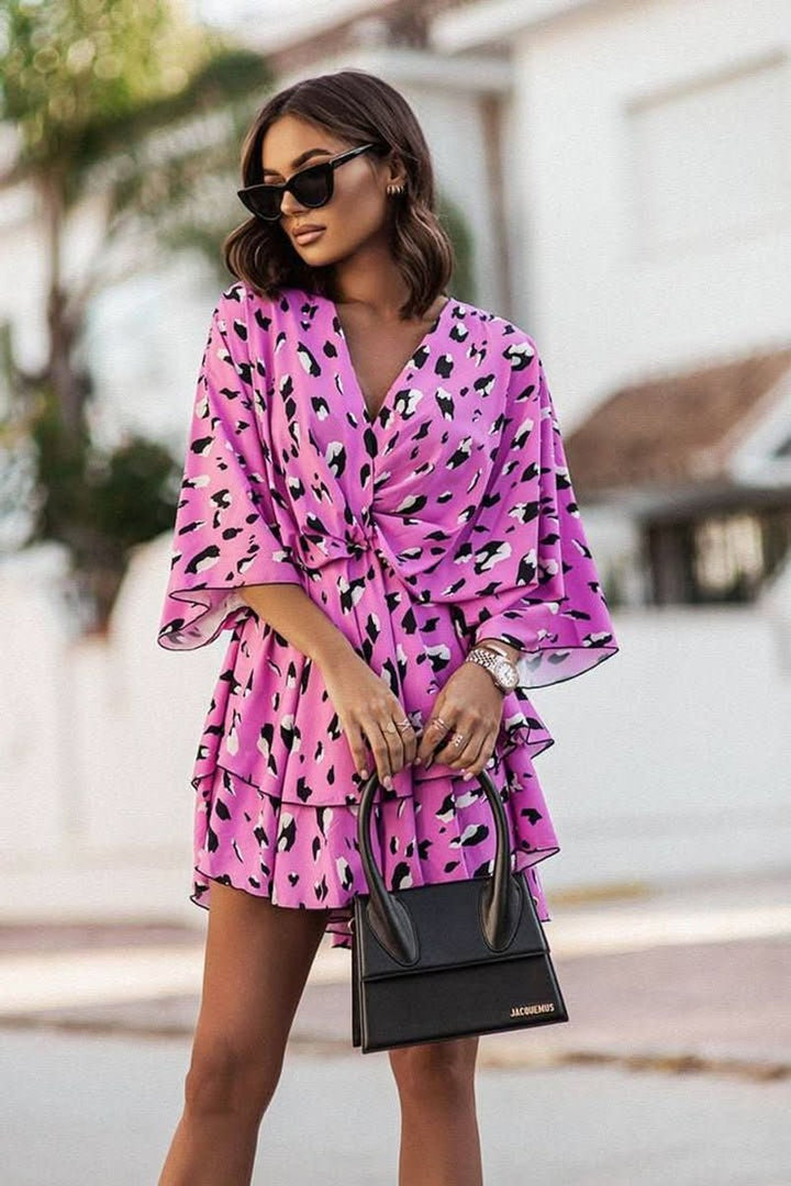 Women's Tropical Floral Kimono-Sleeve Mini Cocktail Dress