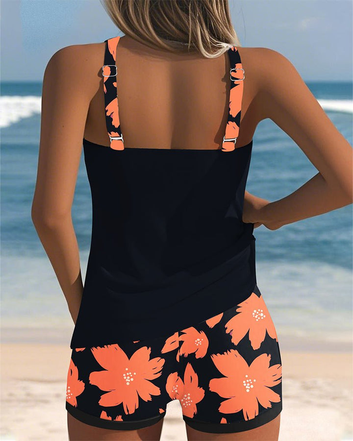 Women's Tummy-Control Floral Racerback Tankini Swim Set
