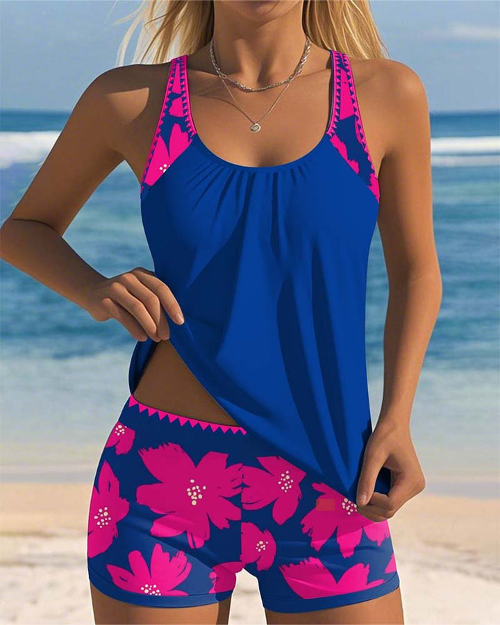 Women's Tummy-Control Floral Racerback Tankini Swim Set