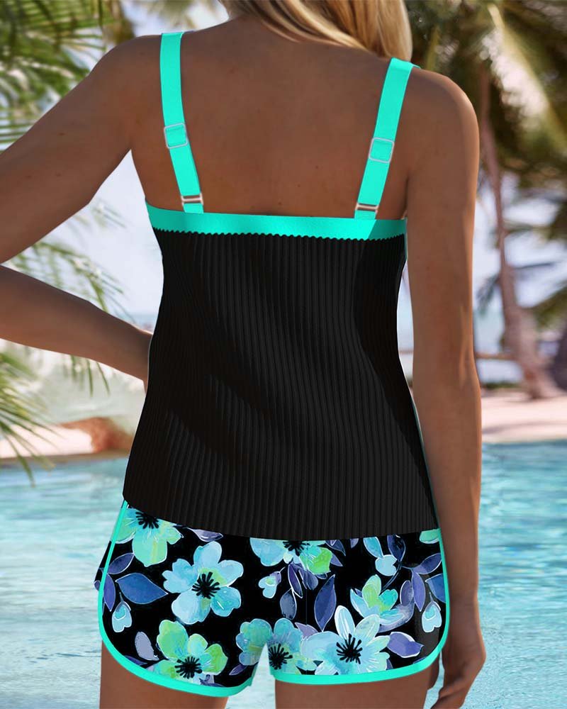 Women's Tummy Control Floral Two-Piece Tankini Swimsuit Set