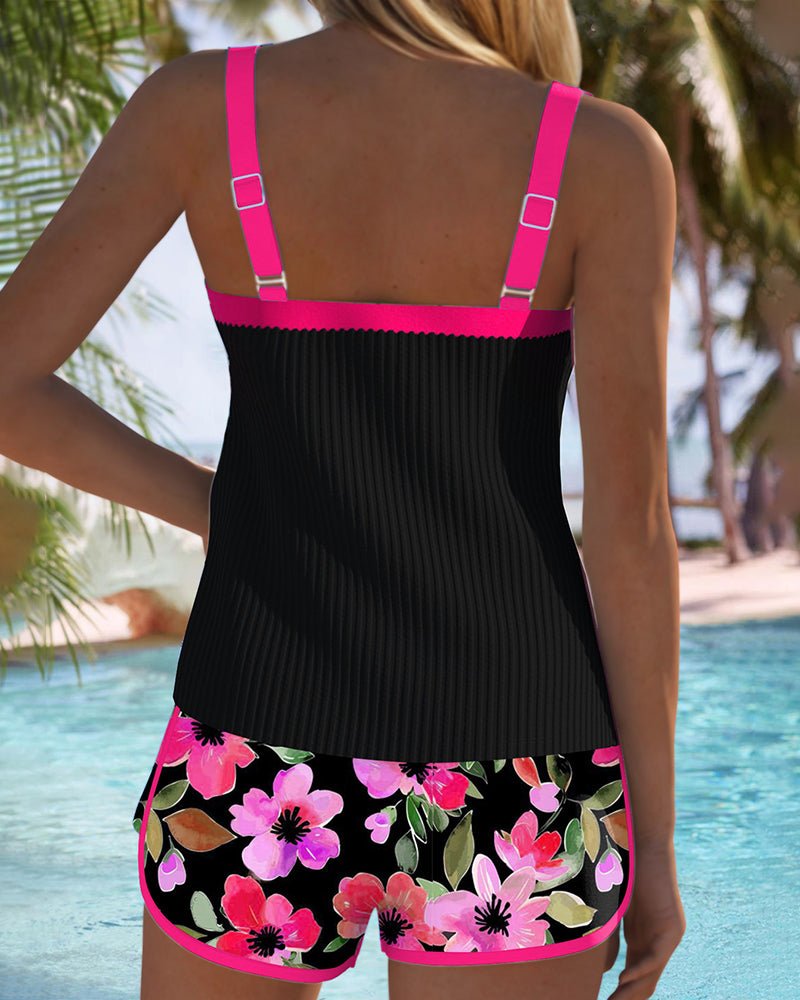 Women's Tummy Control Floral Two-Piece Tankini Swimsuit Set