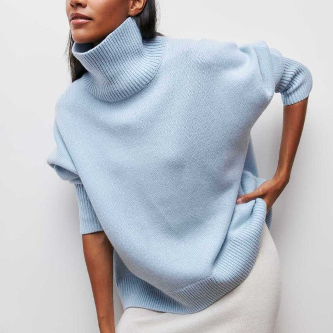 Women's Turtleneck Oversized Knit Pullover Sweater - Blue