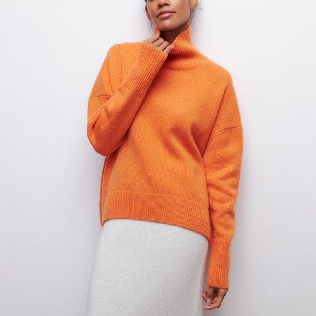 Women's Turtleneck Oversized Knit Pullover Sweater - Orange