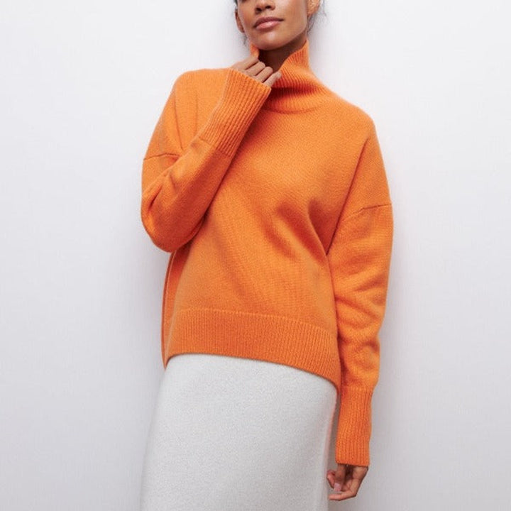 Women's Turtleneck Oversized Knit Pullover Sweater - Orange