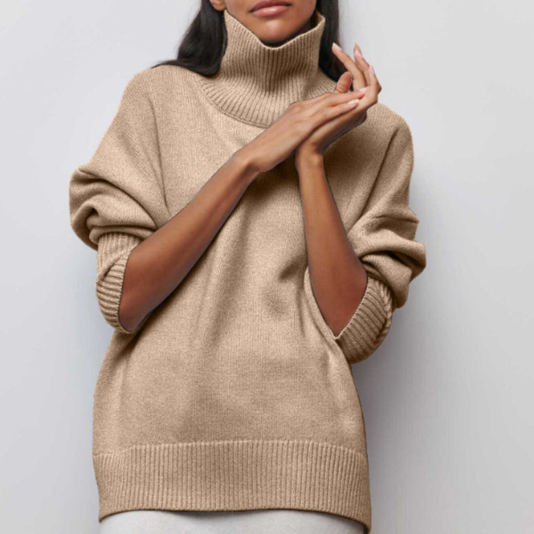 Women's Turtleneck Oversized Knit Pullover Sweater - Beige