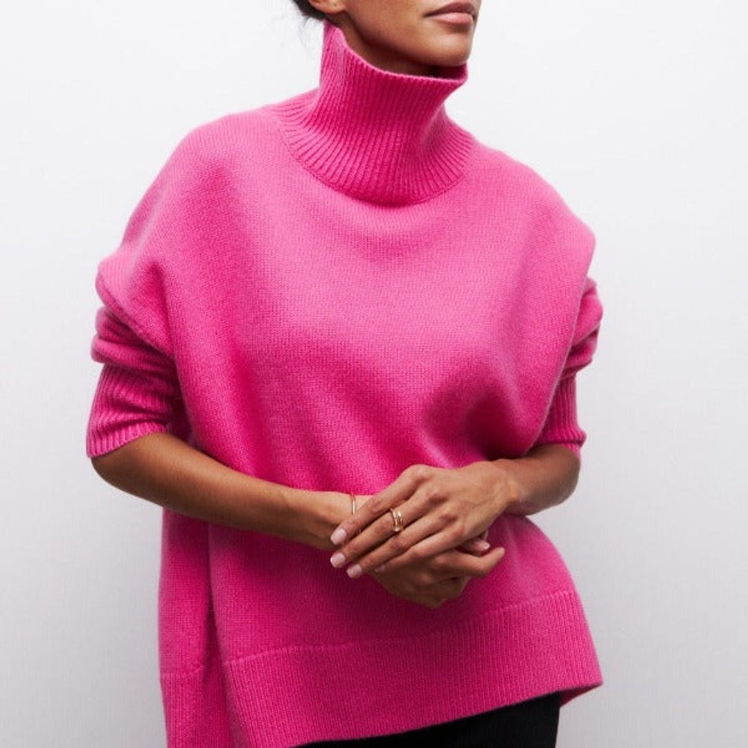 Women's Turtleneck Oversized Knit Pullover Sweater - Pink