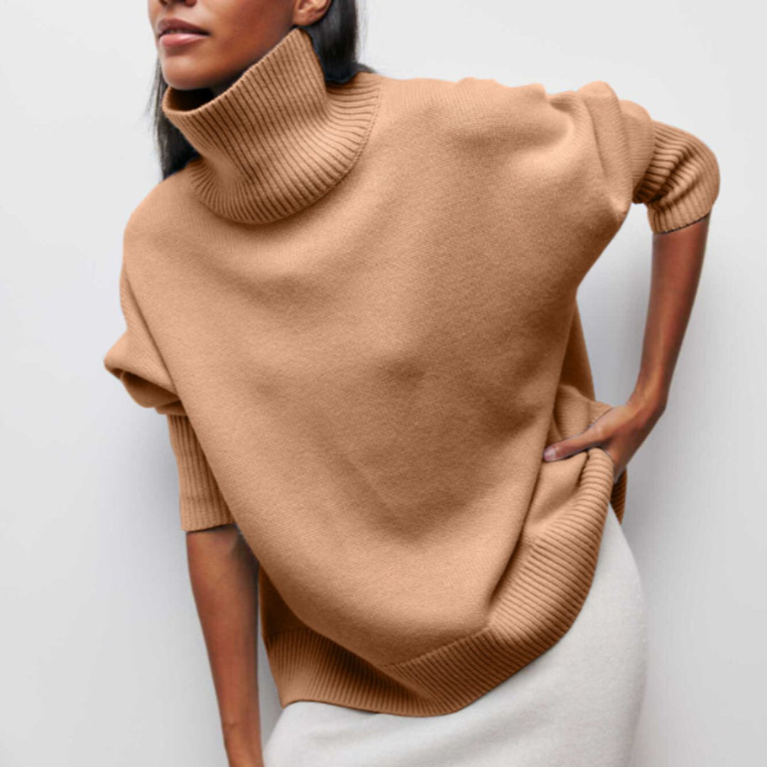 Women's Turtleneck Oversized Knit Pullover Sweater - Khaki