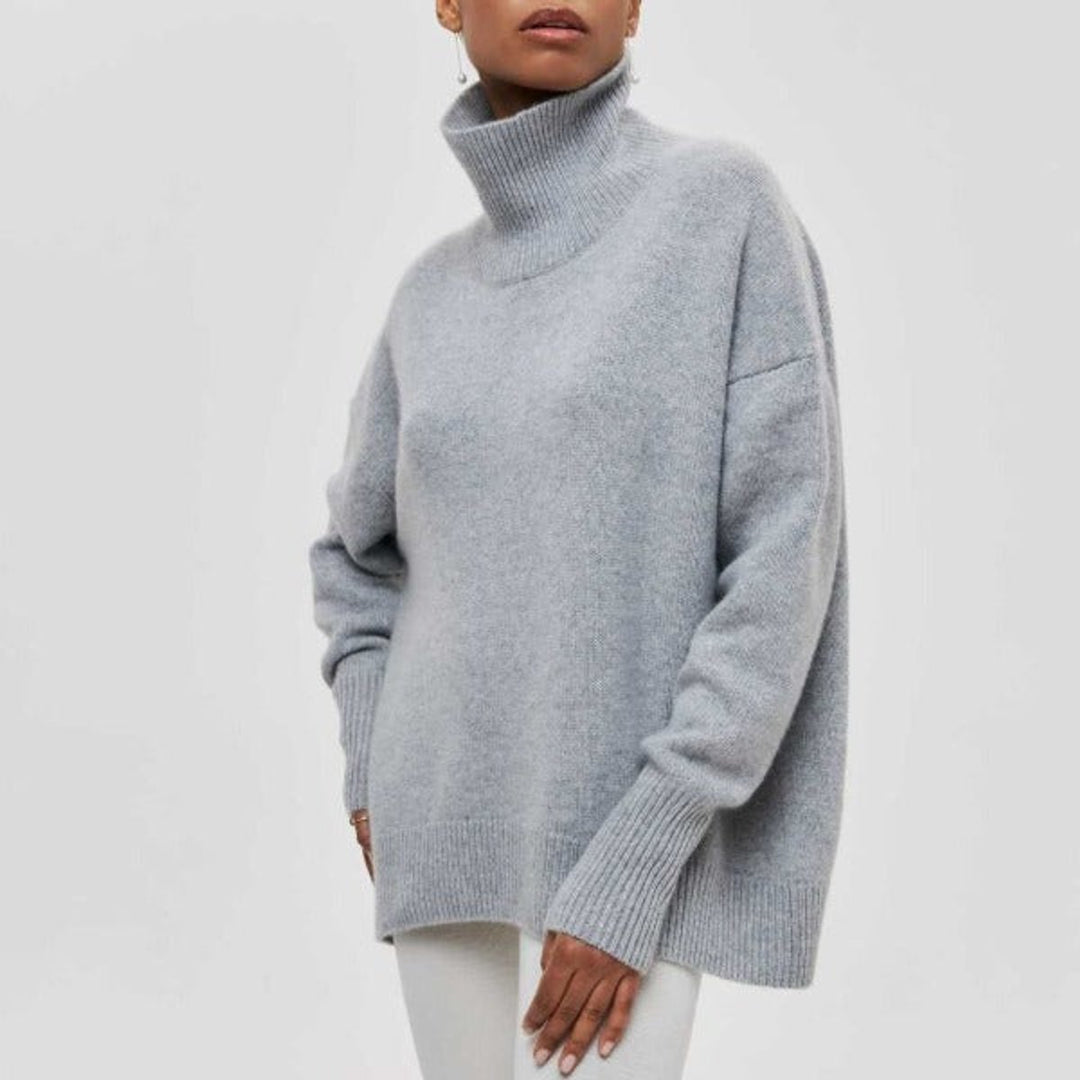 Women's Turtleneck Oversized Knit Pullover Sweater - Gray