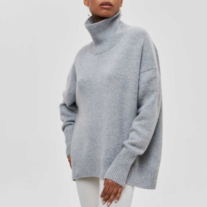 Women's Turtleneck Oversized Knit Pullover Sweater - Gray