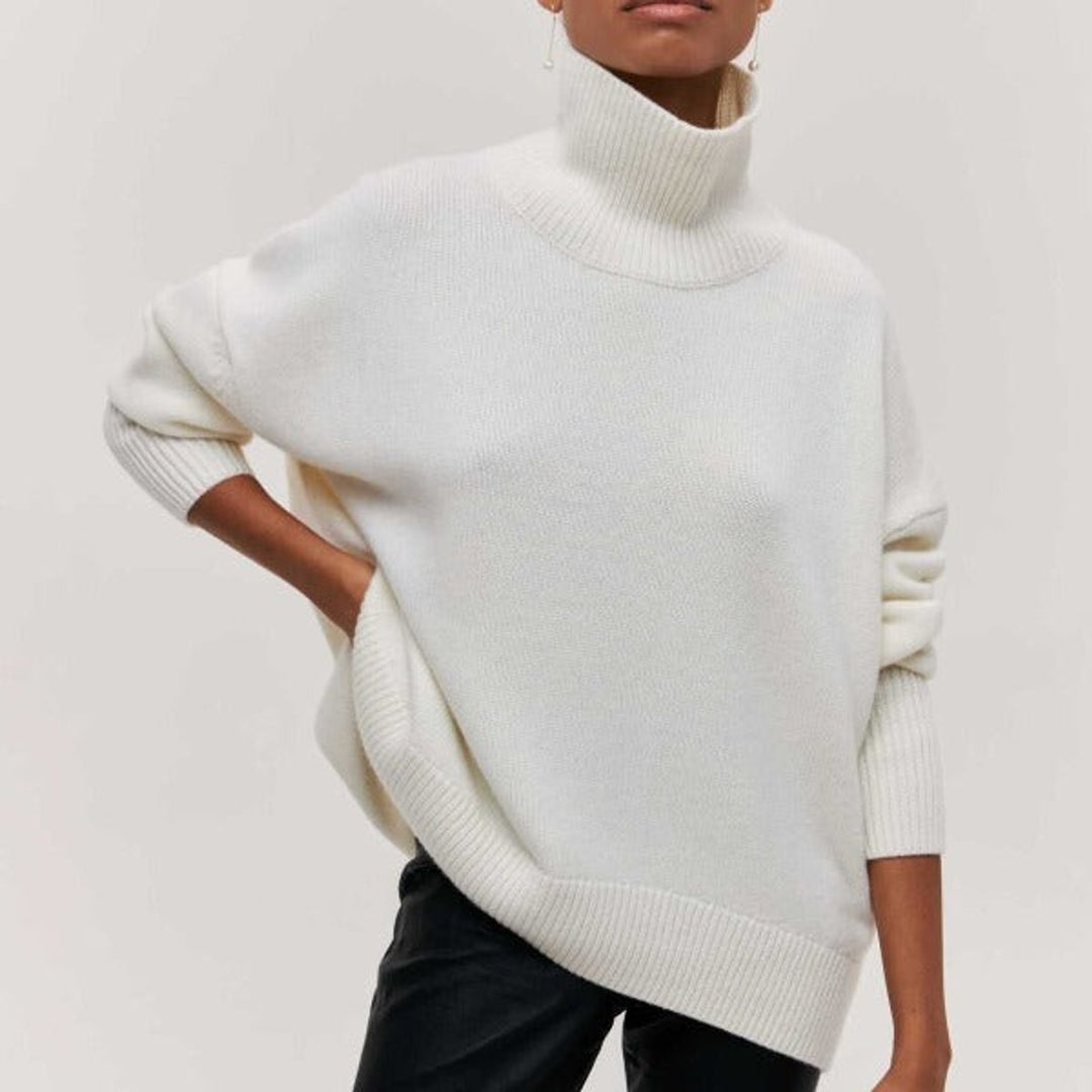 Women's Turtleneck Oversized Knit Pullover Sweater - White