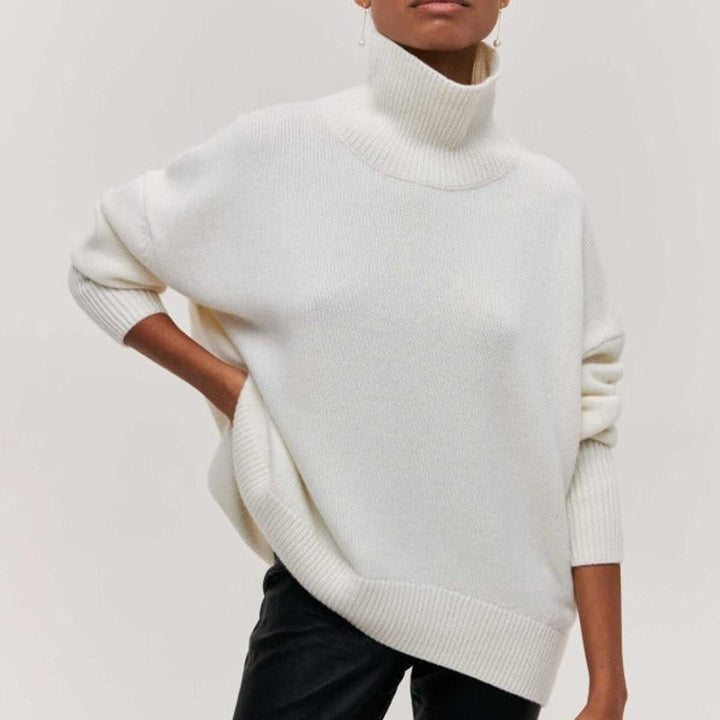 Women's Turtleneck Oversized Knit Pullover Sweater - White