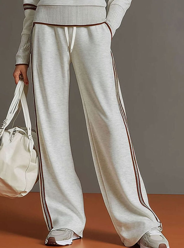 Women's Two-Piece Wide Leg Pants Set Half-Zip Striped Sweater