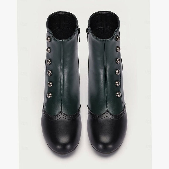 Women's Two-Tone Vintage Buttoned Spool-Heel Ankle Boots