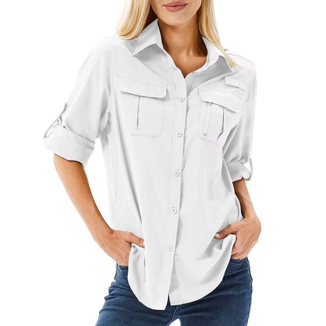 Women's UPF 50 Roll-Up Sleeve Outdoor Hiking Shirt - White