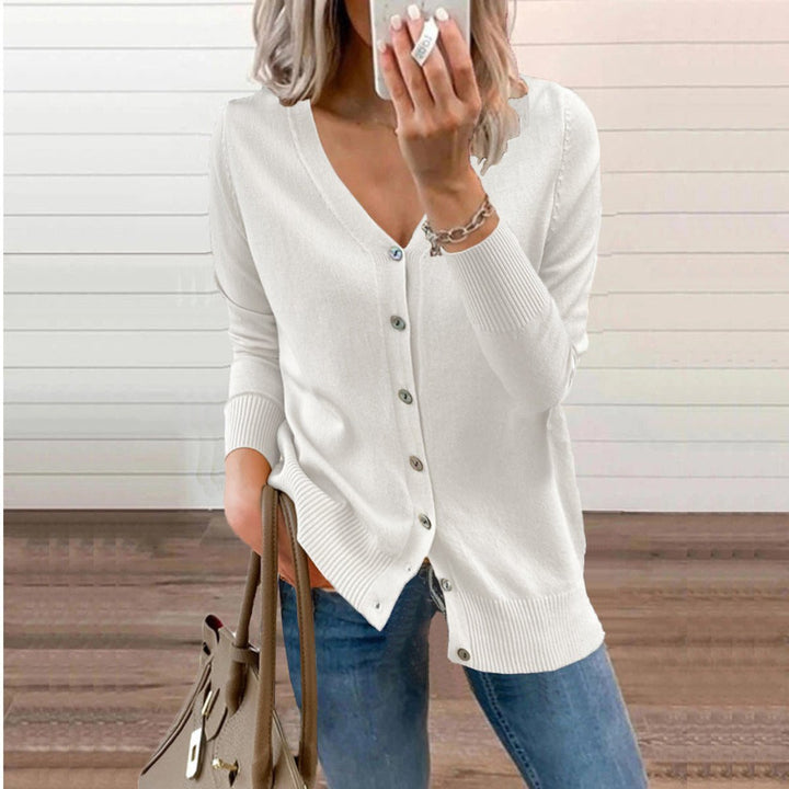 Women's V-Neck Button-Front Long Sleeve Knit Cardigan - White
