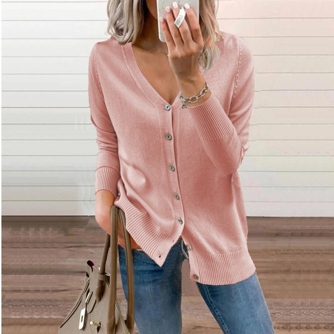 Women's V-Neck Button-Front Long Sleeve Knit Cardigan - Pink