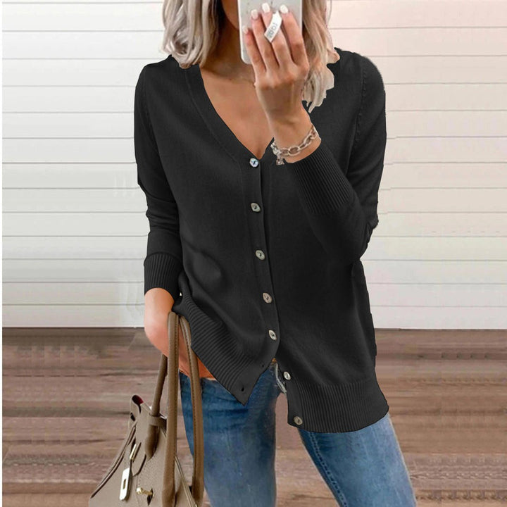 Women's V-Neck Button-Front Long Sleeve Knit Cardigan - Black