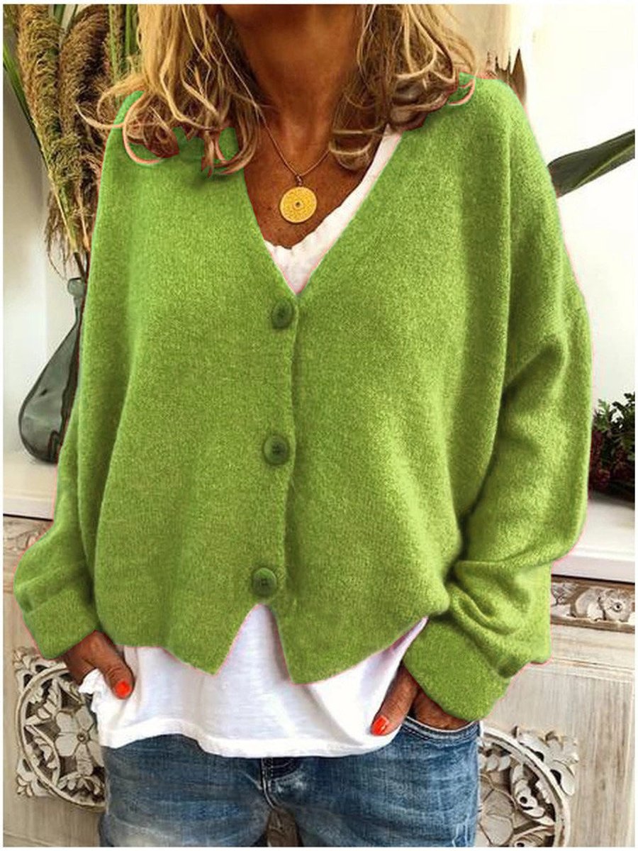 Women's V-Neck Button-Front Soft Knit Cardigan - Light Green