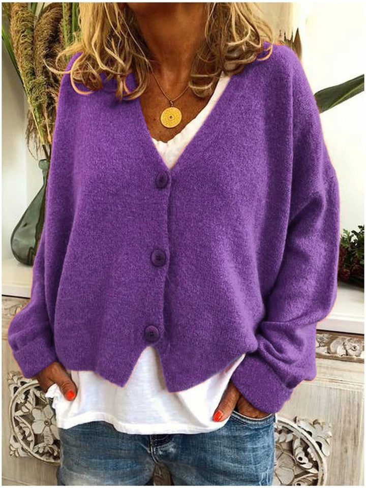 Women's V-Neck Button-Front Soft Knit Cardigan - Purple