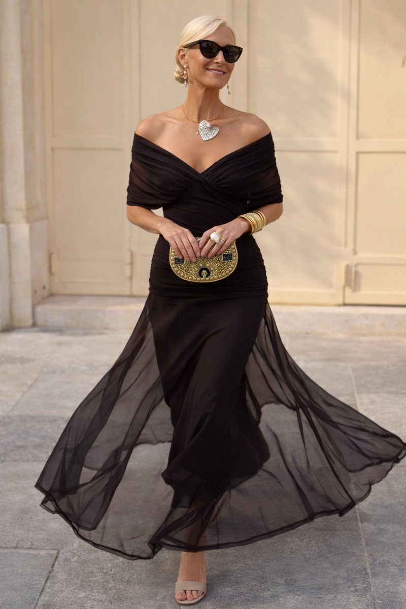 Women's V-Neck Chiffon Cocktail Party Dress Pleated Maxi Gown - Night Brown