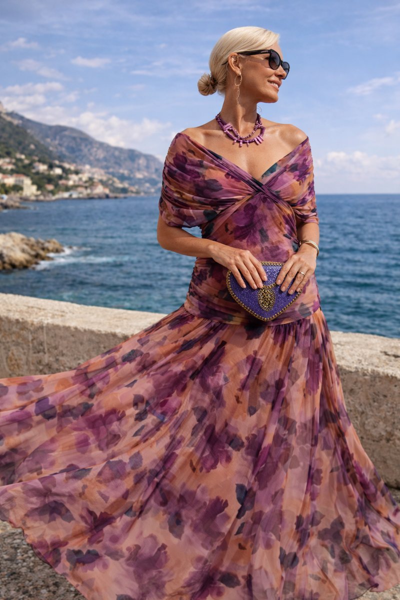 Women's V-Neck Chiffon Cocktail Party Dress Pleated Maxi Gown - Enchanted Garden