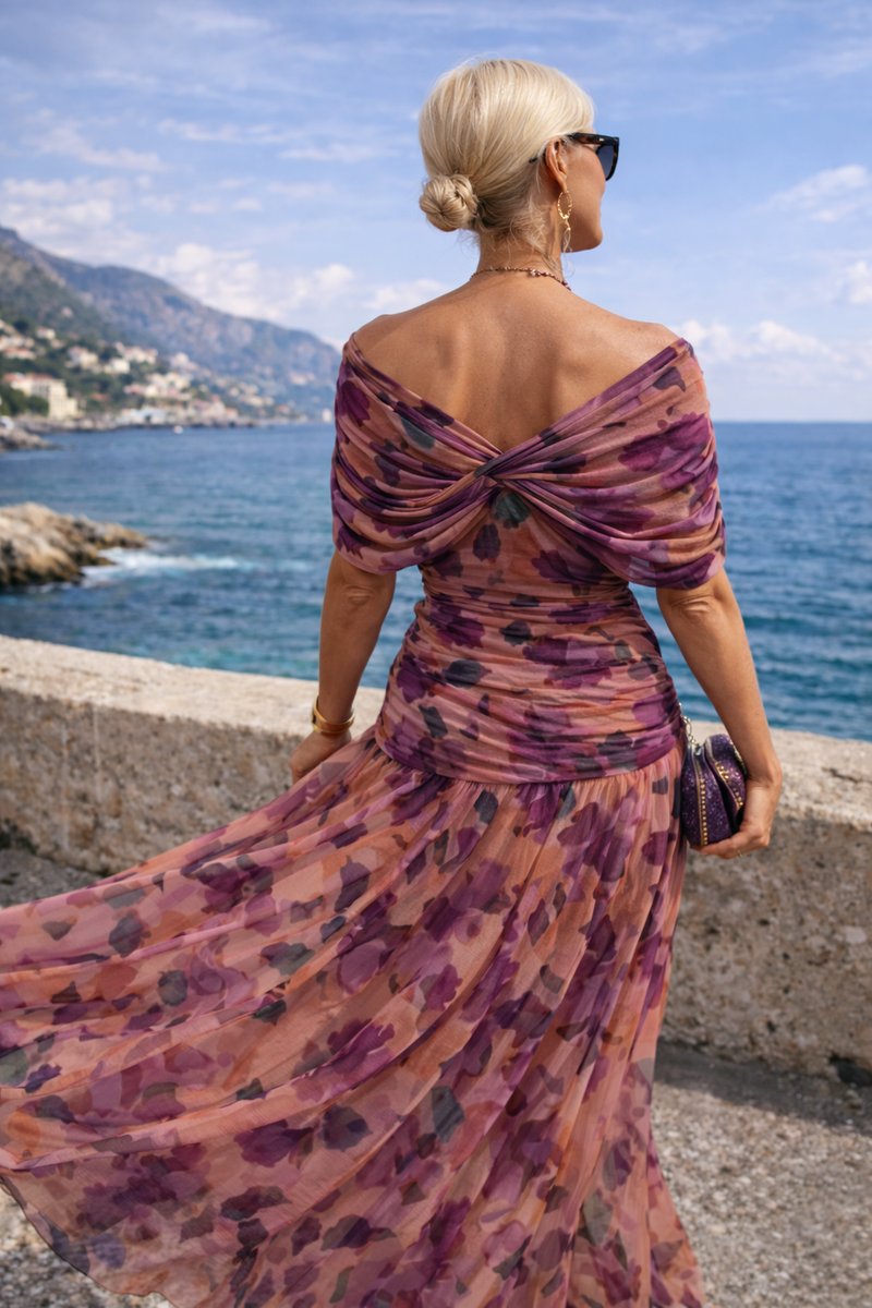 Women's V-Neck Chiffon Cocktail Party Dress Pleated Maxi Gown