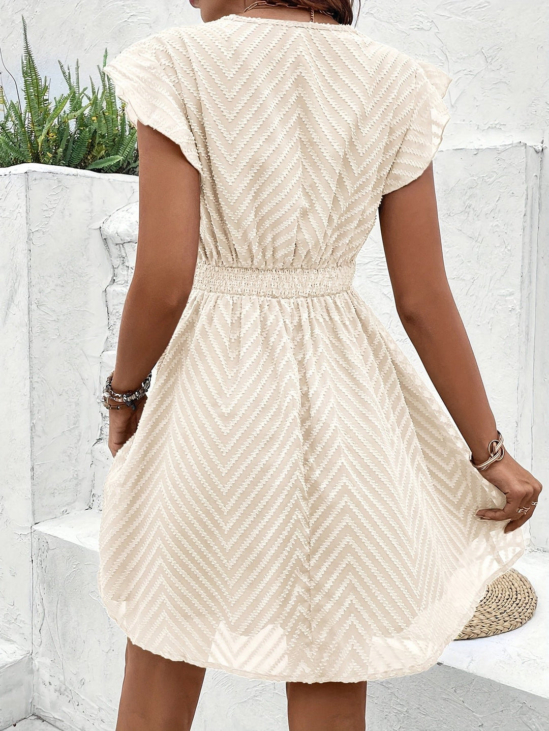 Women's V-Neck Lace-Trim Cap-Sleeve Mini Dress