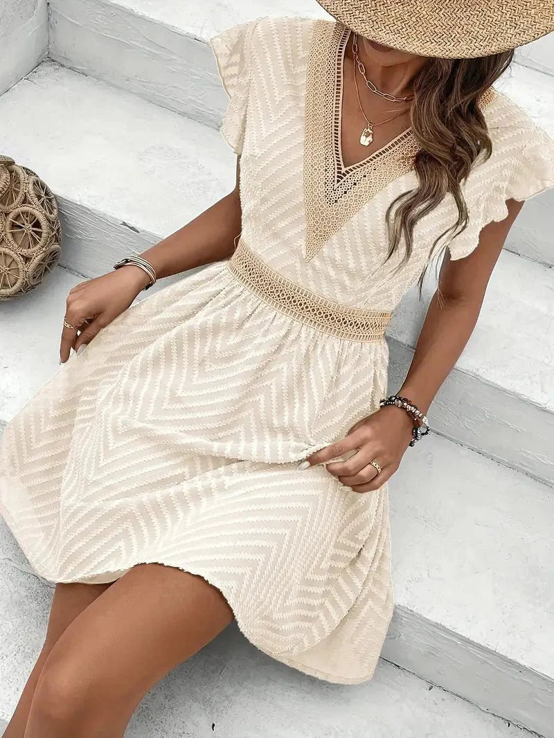 Women's V-Neck Lace-Trim Cap-Sleeve Mini Dress