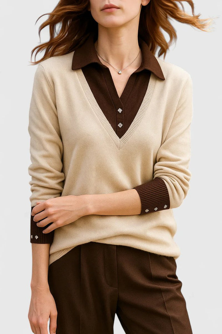 Women's V-Neck Polo Collar Knit Pullover Sweater