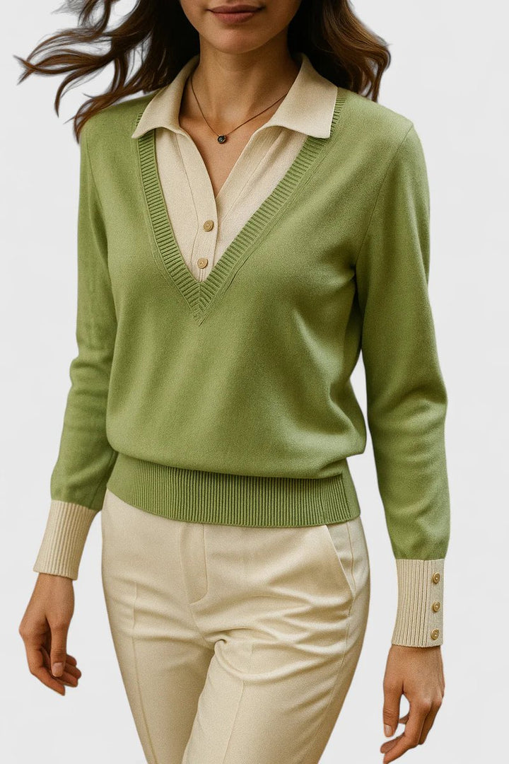 Women's V-Neck Polo Collar Knit Pullover Sweater