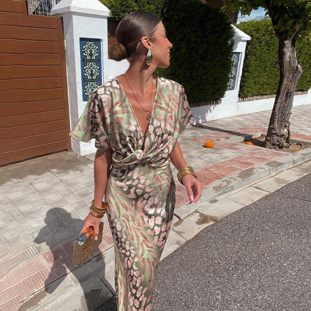 Women's V-Neck Twisted Midi Cocktail Party Dress