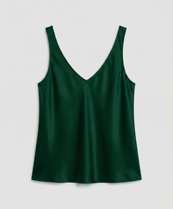 Women's V-Neck Wide-Strap Relaxed-Fit Satin Camisole Top - Green