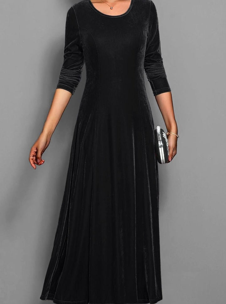 Women's Velvet Long Sleeve Formal Maxi Party Dress - Black