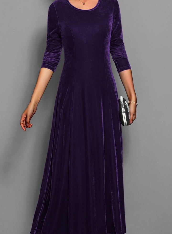 Women's Velvet Long Sleeve Formal Maxi Party Dress - Purple