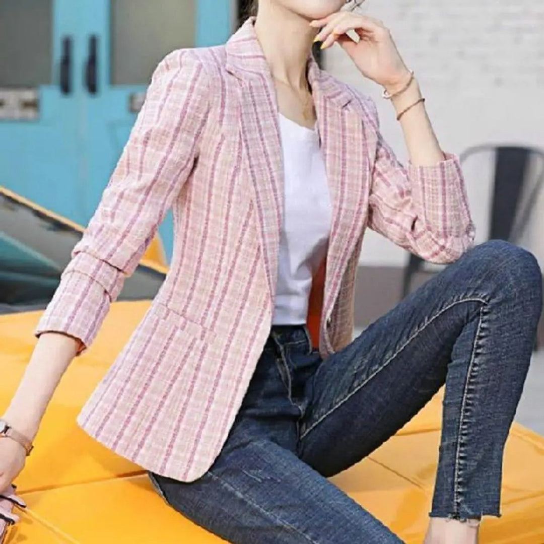 Women's Vest Checkered Single-Button Tailored Blazer Jacket