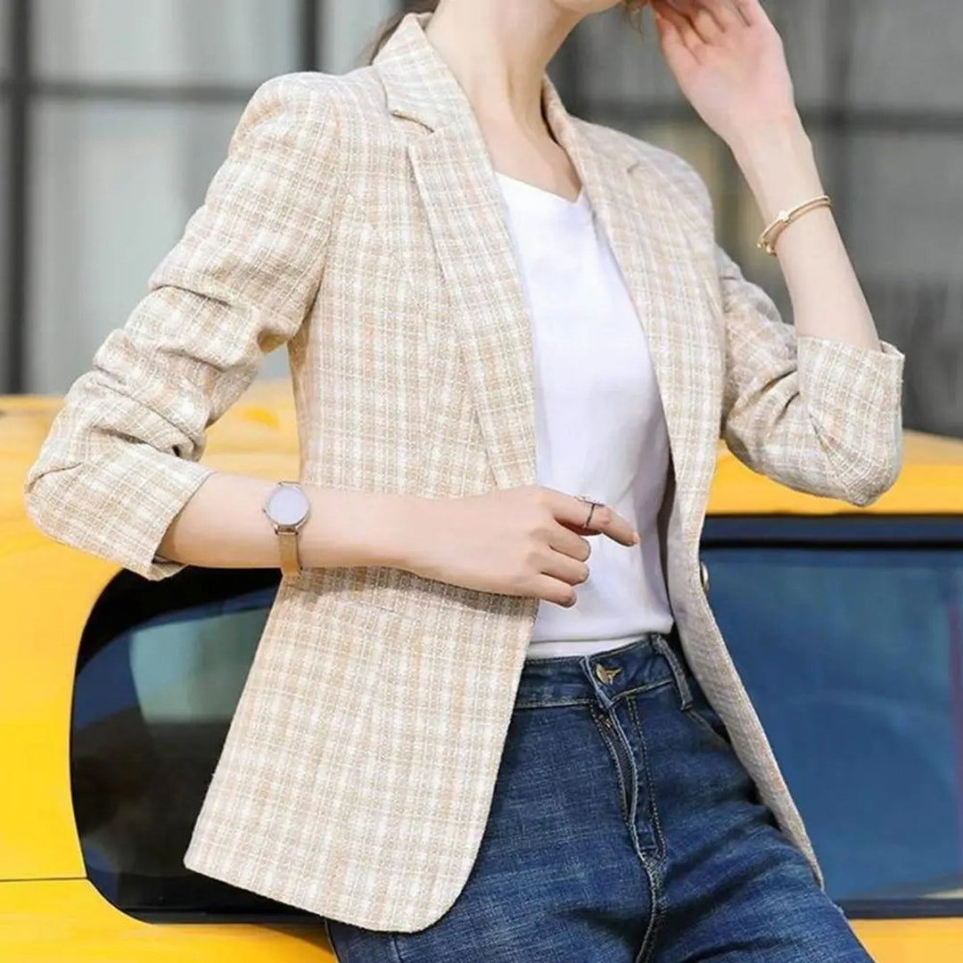 Women's Vest Checkered Single-Button Tailored Blazer Jacket