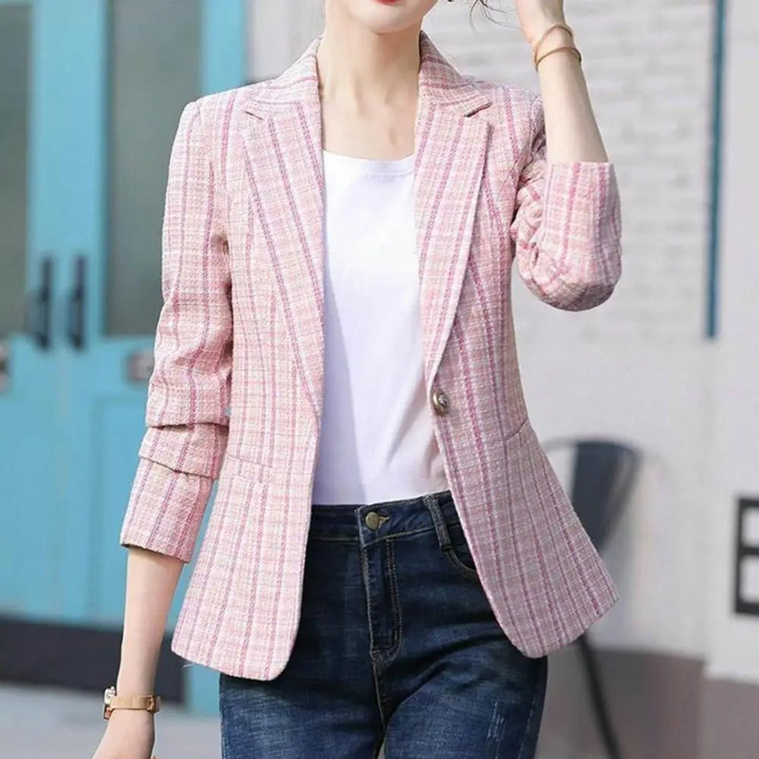 Women's Vest Checkered Single-Button Tailored Blazer Jacket