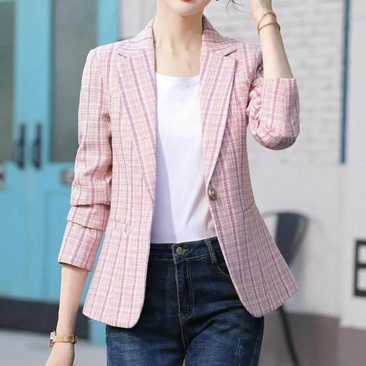 Women's Vest Checkered Single-Button Tailored Blazer Jacket