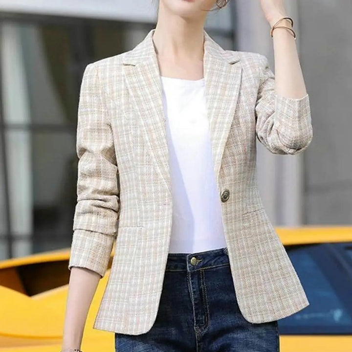 Women's Vest Checkered Single-Button Tailored Blazer Jacket